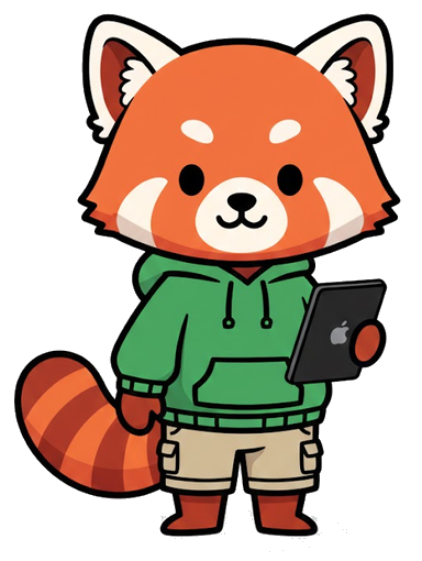 The LinguaBattle red panda mascot, holding a phone.
